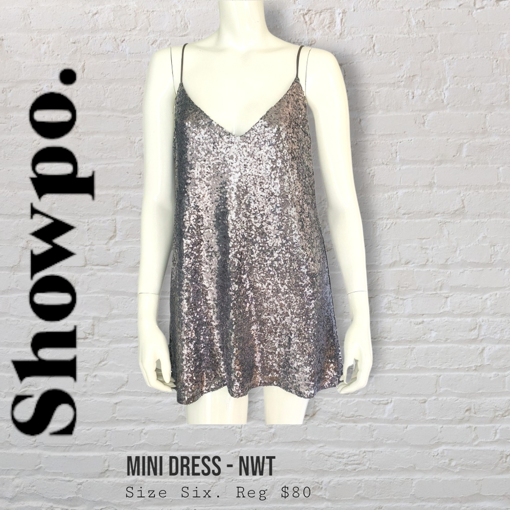 Showpo "Waking Up in Vegas" Silver Sequin Mini Dress Women's Size 6